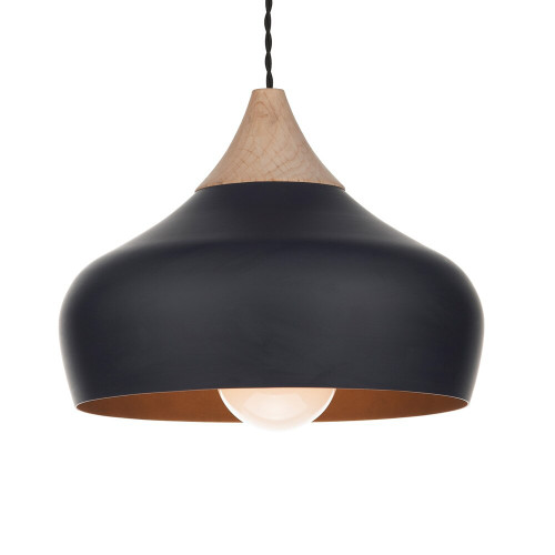 Dar Lighting Dar  GAU0122 Gaucho 1 Light Matt Black Metal/Wood Pendant 