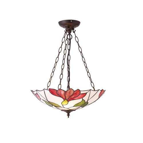 Interiors 1900 70946 Botanica 3 Light Tiffany Inverted Pendant