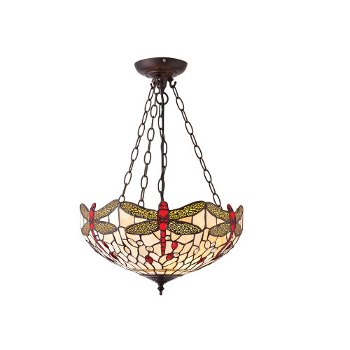 Interiors 1900 70759 Dragonfly Beige Tiffany Inverted Pendant