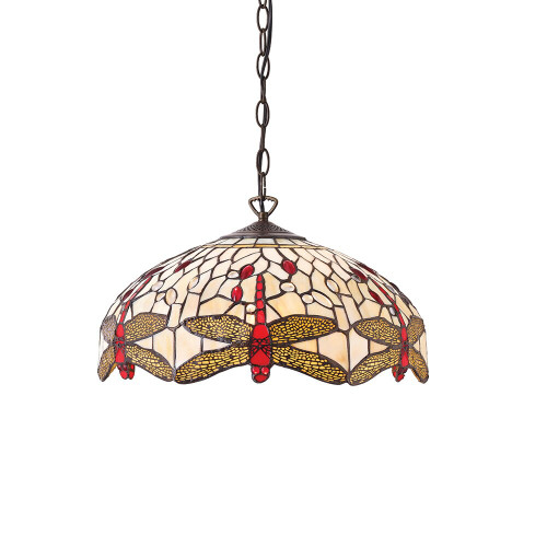 Interiors 1900 70824 Dragonfly Beige 3 Light Tiffany Pendant