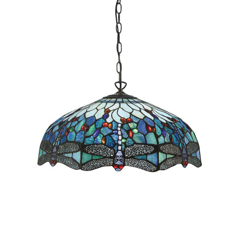 Interiors 1900 66148 Dragonfly Blue 3 Light Tiffany Pendant