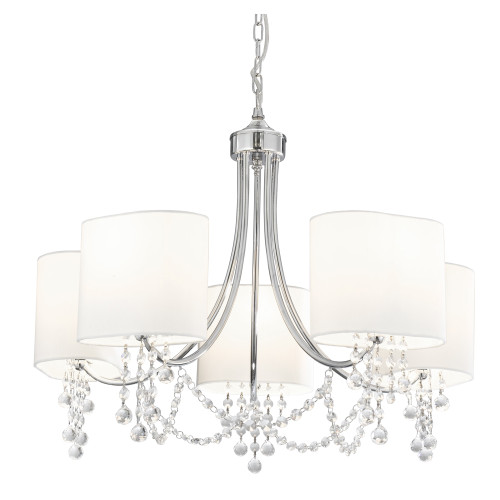 Searchlight 1055-5CC Nina 5 Light Chrome/Glass/Fabric Pendant