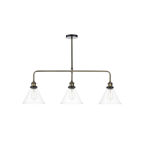 Dar Lighting Dar  RAY0375 Ray 3 Light Antique Brass Bar Pendant 