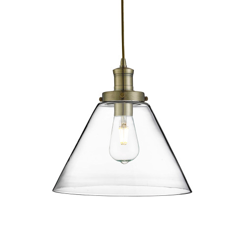 Searchlight 3228AB Pyramid 1 Light Antique Brass/Glass Pendant