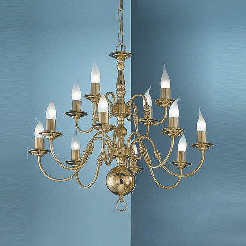 Fran EP79112 Delft 12 Light Polished Brass Chandelier