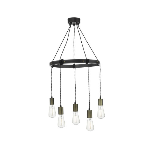 Dar Lighting Dar  IVA0531 Ivan 5 Light Rustic Wood Ceiling Pendant 