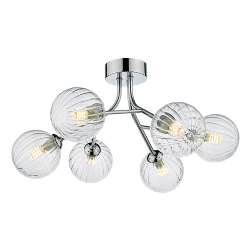 Dar Lighting Yiska Polished Chrome Semi Flush 6 Light Ribbed Glass