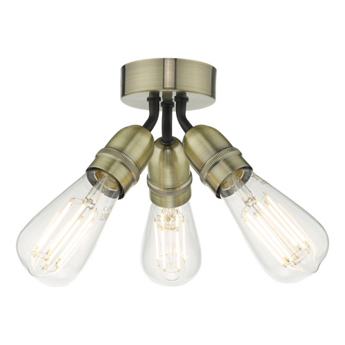 Dar Lighting Yao Antique Brass 3 Light Flush