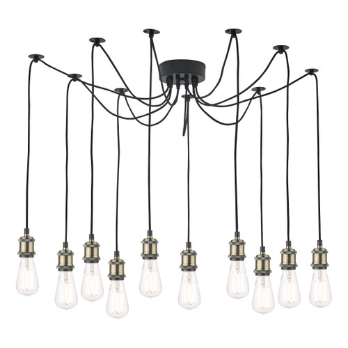 Dar Lighting Waco Antique Brass Matt Black 10 Light Pendant