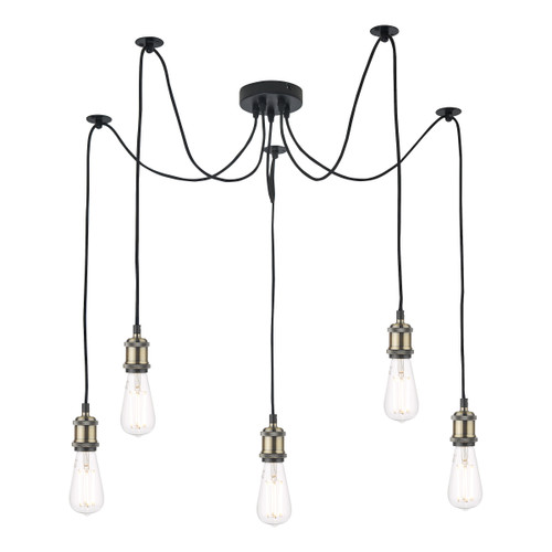 Dar Lighting Waco Antique Brass Matt Black 5 Light Pendant
