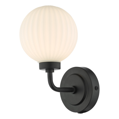 Dar Lighting Alrik Matt Black And Opal Glass Bathroom Wall Light IP44