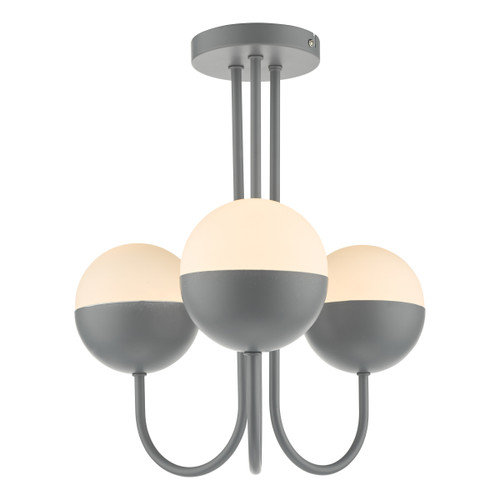 Dar Lighting Andre Grey And Opal Glass 3 Light Semi Flush