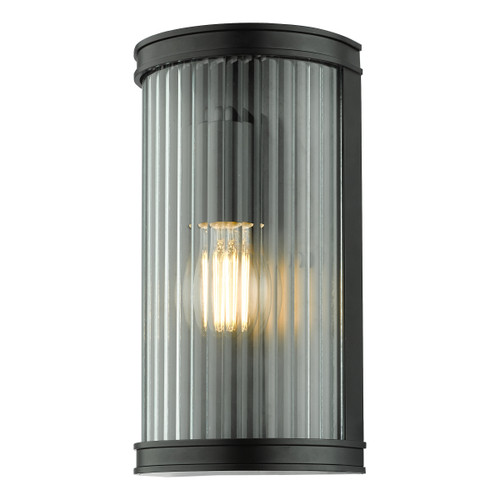 Dar Lighting Anund Matt Black And Ribbed Glass Bathroom Wall Light IP44