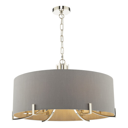 Dar Lighting Veyron 6 Light Polished Nickel Pendant With Shade