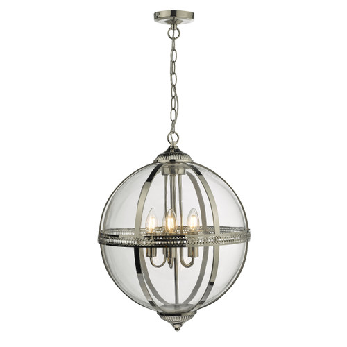 Dar Lighting Vanessa 5 Light Polished Nickel And Glass Lantern Pendant