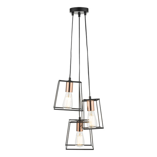 Dar Lighting Tower Black and Copper 3 Light Cluster Pendant