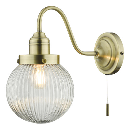 Dar Lighting Tamara Antique Brass And Ribbed Glass Wall Light