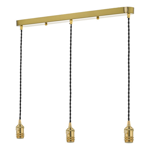 Dar Lighting Brass 3 Light Bar Suspension With Black Cable