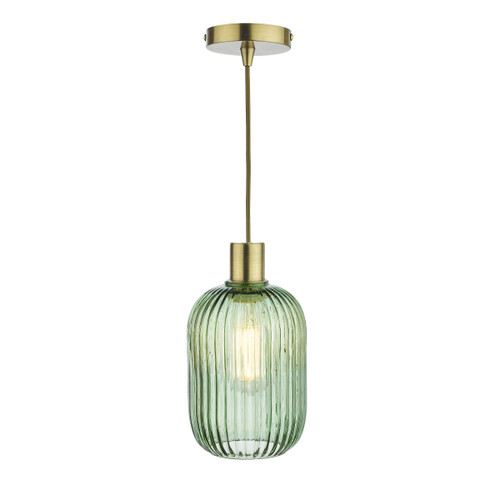 Dar Lighting Sawyer Green Ribbed Glass Easy Fit Pendant