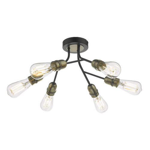 Dar Lighting Remy Black and Antique Brass 6 Light Semi Flush