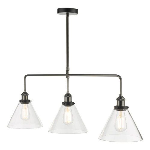 Dar Lighting Ray Antique Nickel Clear Glass 3 Light Bar Pendant