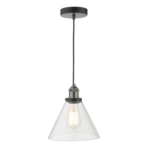 Dar Lighting Ray Antique Nickel Clear Glass 1 Light Single Pendant