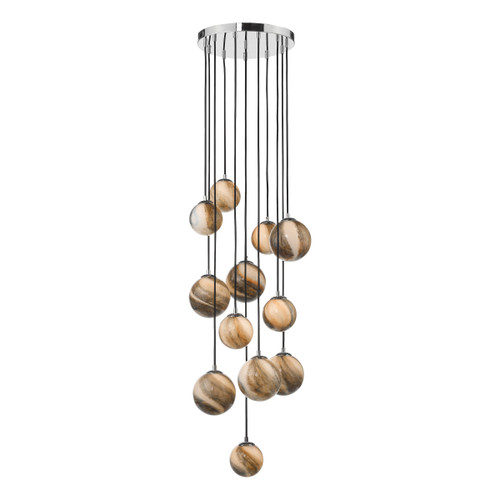 Dar Lighting Mikara Polished Chrome Glass 12 Light Cluster Pendant 2.5M