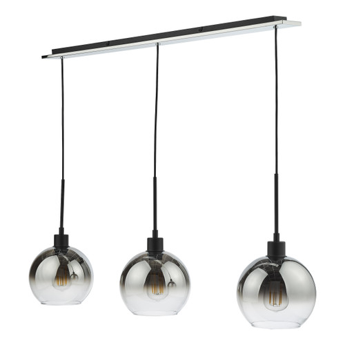 Dar Lighting Lycia Matt Black Ombre Smoked Glass 3 Light Bar Pendant