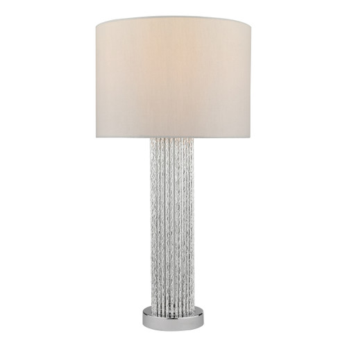Dar Lighting Lazio Polished Chrome Silver Rod Table Lamp With Faux Silk Shade