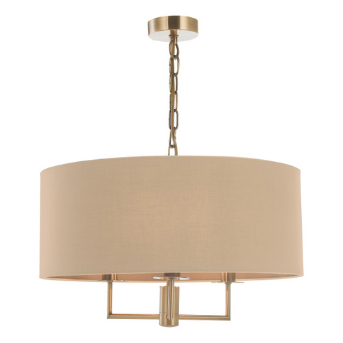 Dar Lighting Jamelia Antique Brass Taupe Shade 3 Light Chandelier