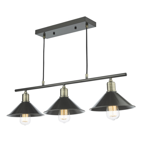 Dar Lighting Jalen Graphite Antique Brass 3 Light Bar Pendant
