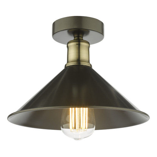 Dar Lighting Jalen Graphite Antique Brass 1 Light Flush