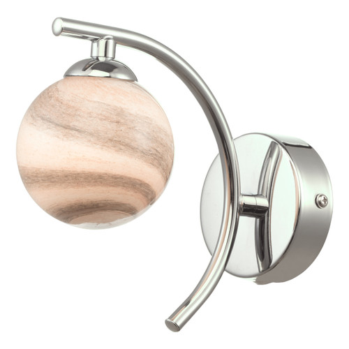 Dar Lighting Atiya Polished Chrome Wall Light With Planet Style Glass