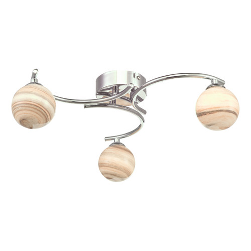 Dar Lighting Atiya Polished Chrome 3 Light Semi Flush With Planet Style Glass