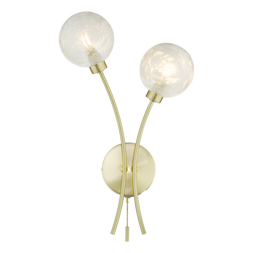 Dar Lighting Avari Satin Brass 2 Light Wall Light With Clear Frosted Glass