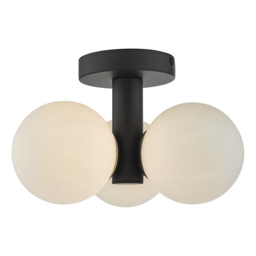 Dar Lighting Blake Matt Black Bathroom 3 Light Semi Flush With Opal Glass Shades