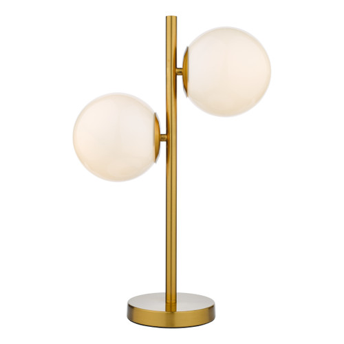 Dar Lighting Bombazine Natural Brass 2 Light Table Lamp With Opal Glass Globe Shades