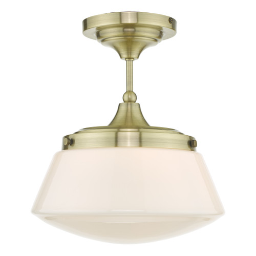 Dar Lighting Caden Antique Brass Bathroom Semi Flush With Opal Glass IP44