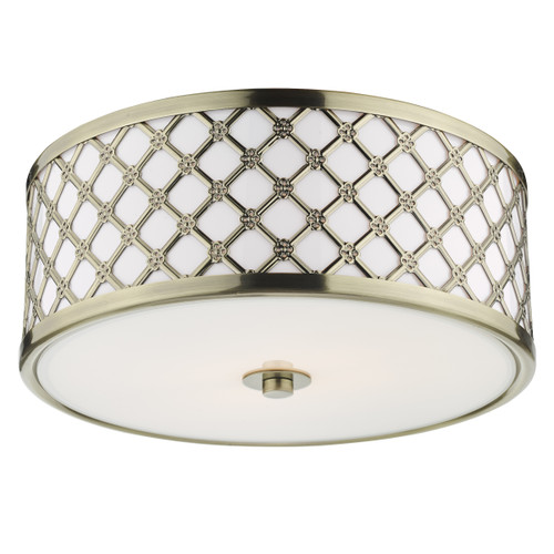 Dar Lighting Civic Small 2 Light Flush In Antique Brass With Frosted Glass