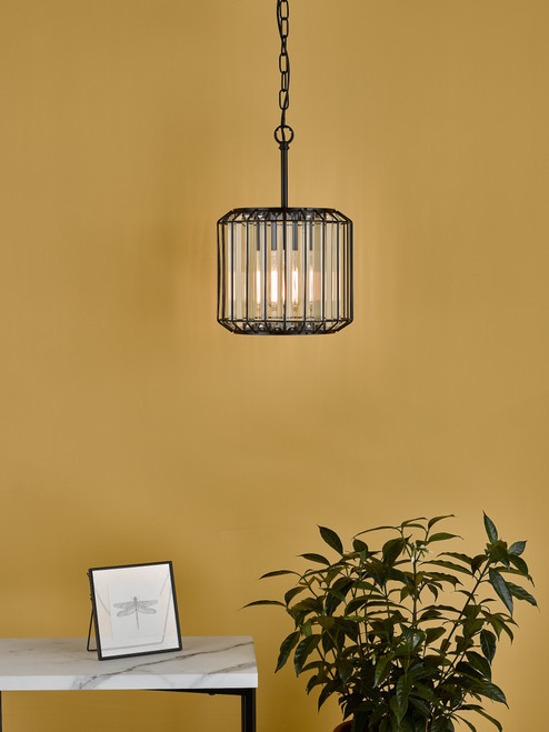 Dar Lighting Naeva 1 Light Black Pendant Crystal Ceiling Light 