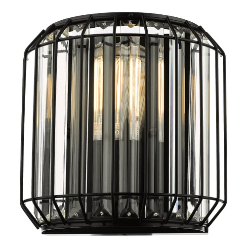 Dar Lighting Naeva 1 Light Matt Black Glass Crystal Wall Light 