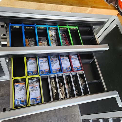 4-PACK Color-Coded Organization Bins for Locksmiths—TRANSP KEYS/REMOTES