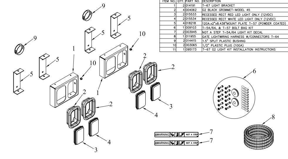 Tommy Gate 2 Light Kit, 12v (T-67L) (1 Red, 1 White Each Side)