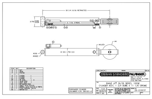 Eaglelift Cylinder, E38, 45 Bore x 286 Jackson (Old PN: 2901001)
