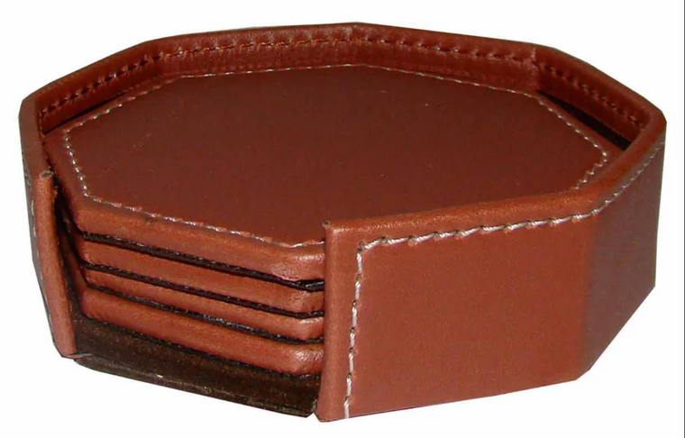 Octagon Leather Coaster Set