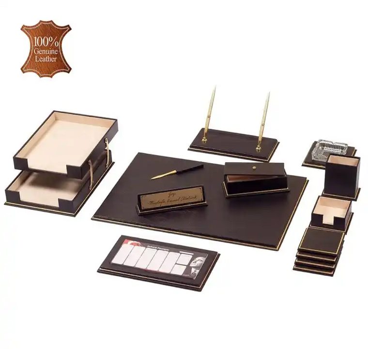 Genuine Leather Luxury 16 pieces Desk Organizer Set