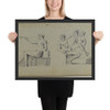 Seated Nude Female with Horn and Seated Nude Male with Cupid - Anonymous, French, 18th century - 18th century - Photo Paper Framed Poster Museum quality 7719702