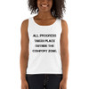 All progress takes place outside the comfort zone. - Ladies Missy Fit Ringspun Tank Top Motivational quotes 7815478