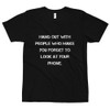 Hang out with people who make you forget to look at your phone. - Unisex Short Sleeve T-Shirt Motivational quotes 7813794