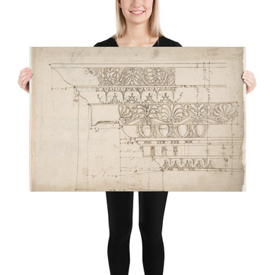Domus Augustiana, cornice, elevation in profile, ornamental detailing (recto) Unidentified, cornice, elevation in profile, ornamental detailing (verso) - Anonymous, French, 16th century - early to mid